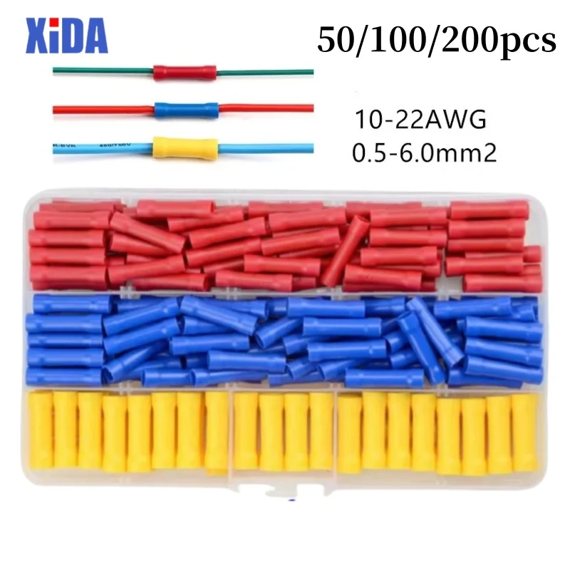 Assorted Butt Connector Insulated Crimp Terminals Electrical Cable Wire Connectors BV1.25 BV2.5 BV5.5 Car Accessories