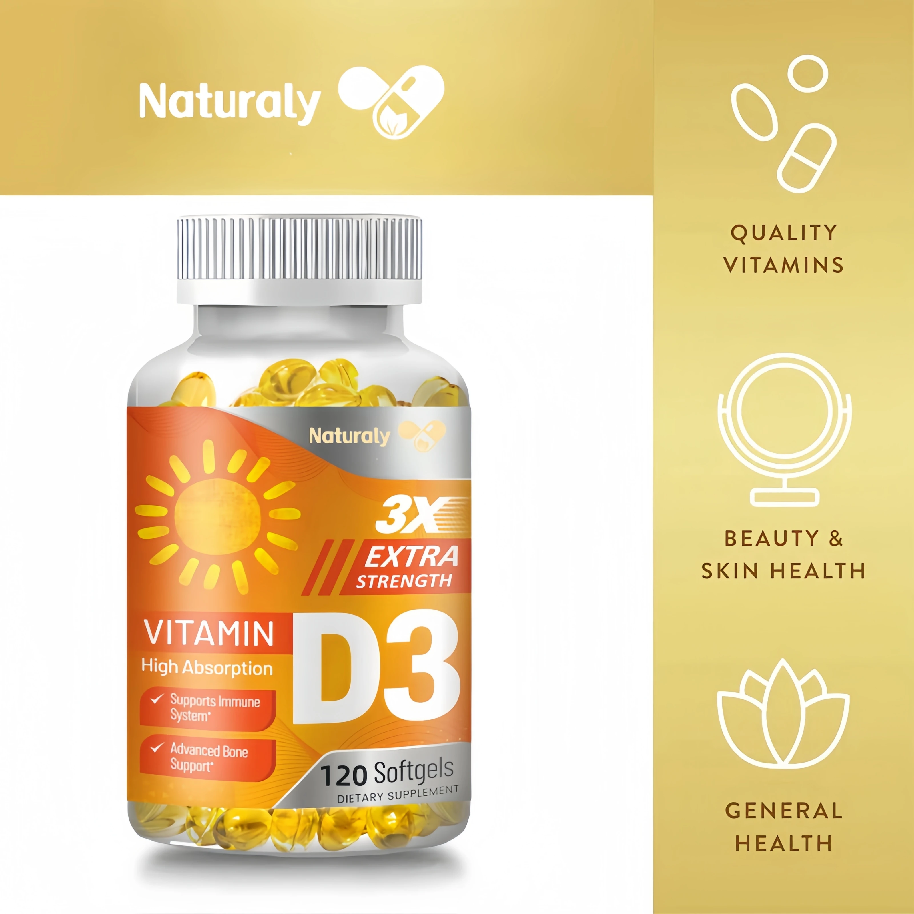 Vitamin D3 Capsules Supports Healthy Bones, Mood & Immune System Function