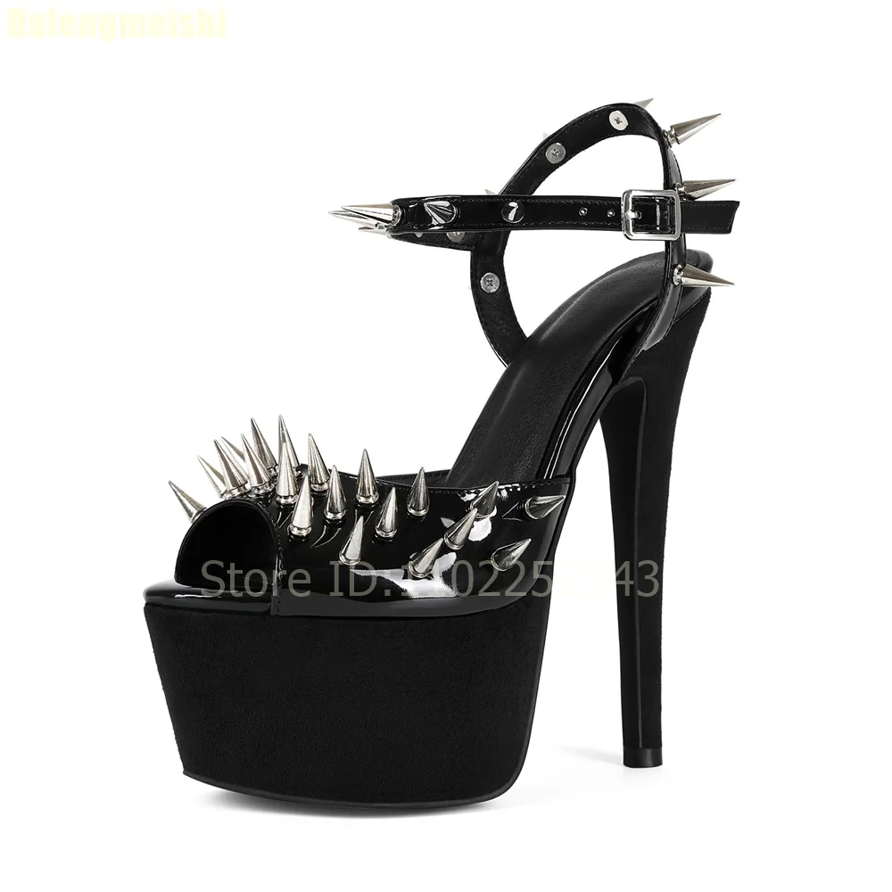 مثير الأسود منصة خنجر الكعوب الصنادل برشام اللمحة تو عالية الكعب النوادي الليلية عرض مسرحي صنادل كبيرة الحجم المنصة الأحذية #6