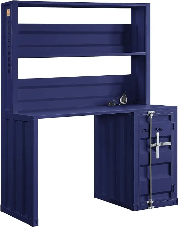 Cargo Metal Frame Desk And Hutch With Storage Base In Blue