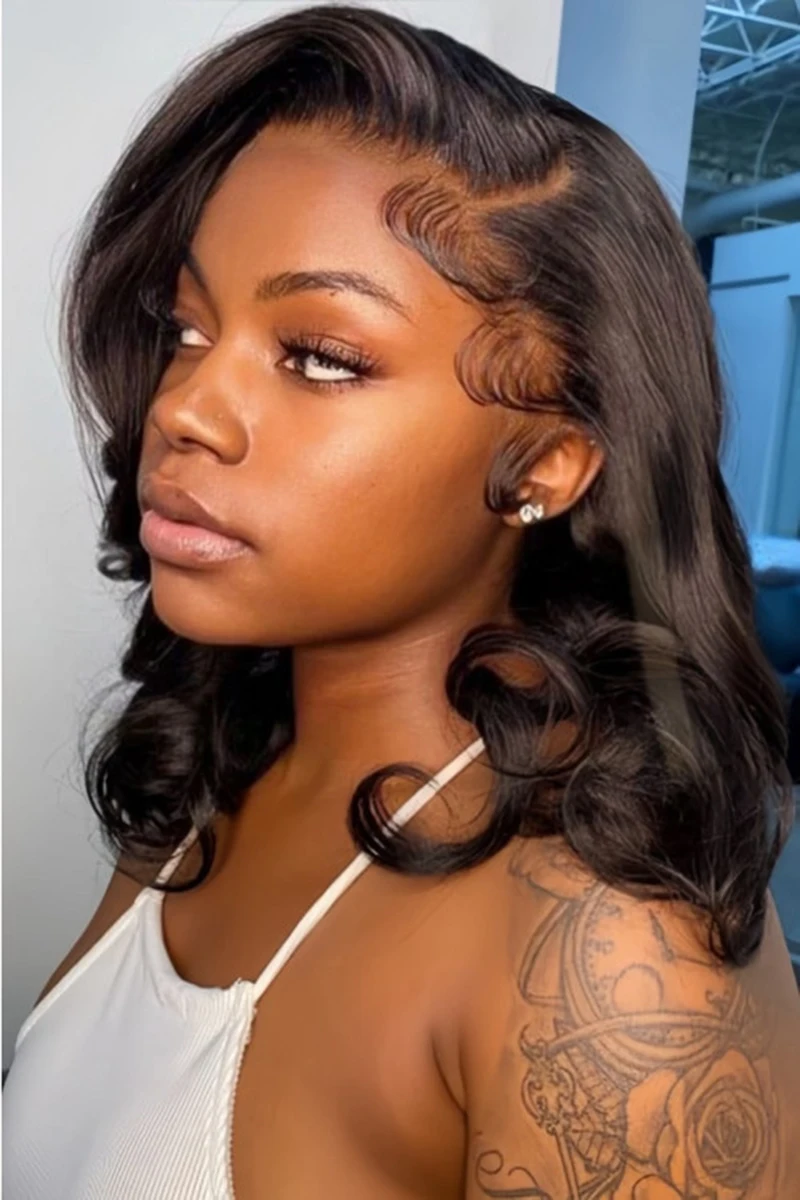 Short Pixie Hairstyle 12 Inch Body Wave #1 Lace Front Wigs 100% Indian Remy Human Hair