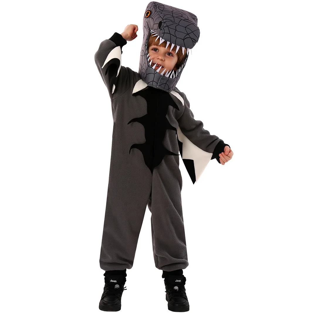 

Костюм для Хэллоуина, черный комбинезон динозавра, карнавальный костюм, милый костюм тираннозавра рекса
