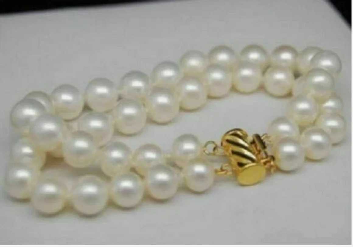 

Fashion Jewelry 2 Rows AAA 9-10mm white south sea pearl bracelet 7.5-8" 14K Gold clasp