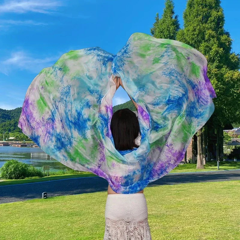 100% الحرير أداء الرقص التعادل صبغ اللون ضوء الملمس الحجاب شالات الرقص الشرقي الحجاب النساء وشاح ازياء اكسسوارات 250 سنتيمتر x 114