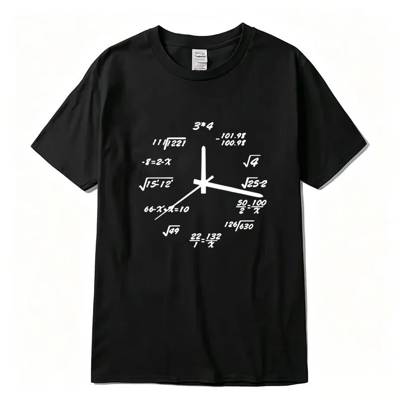 Men's T-shirt Cotton Blend Casual Funny Math Clock Print Summer Loose O-neck T-shirt for Men Short Sleeve Cool T-shirt Male Tops