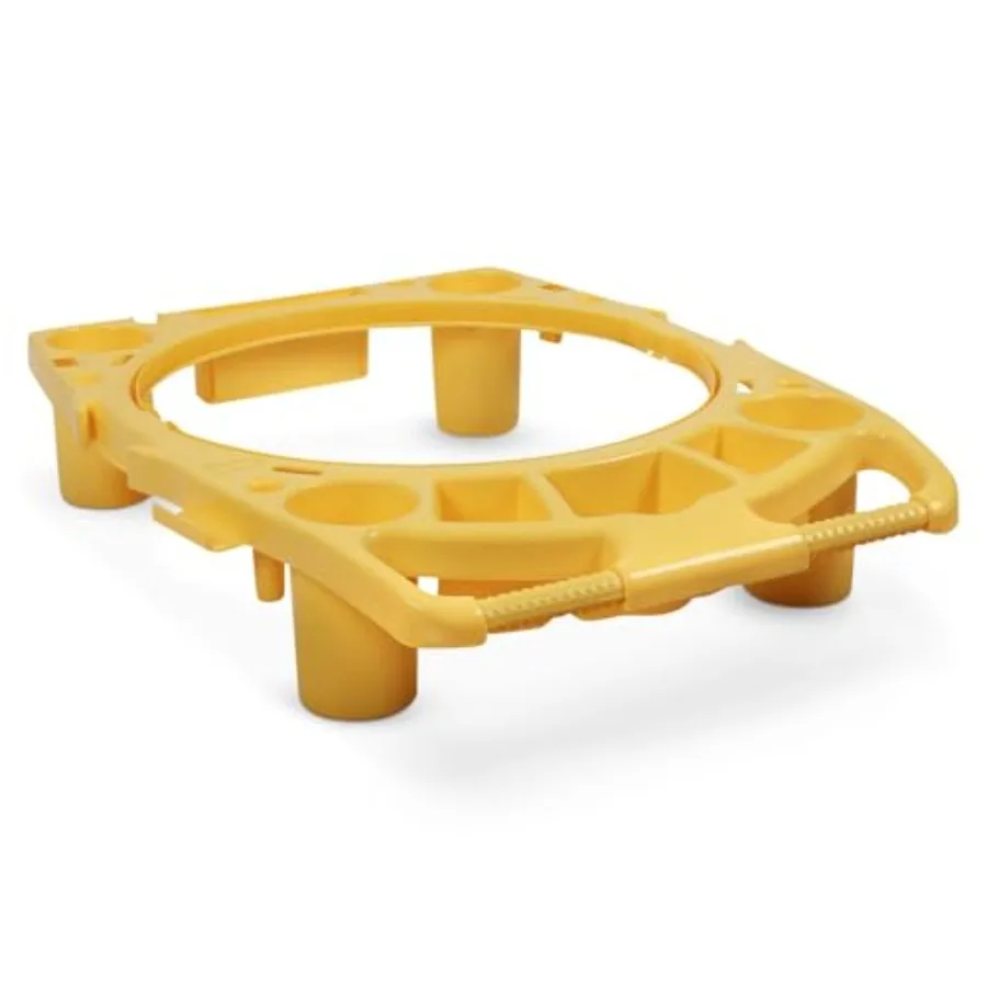 

44 Gallon Trash Can Rim Caddy Heavy-Duty Yellow Frame with Bag Straps and Handle for Commercial Waste Management, Fits 44 Gal R