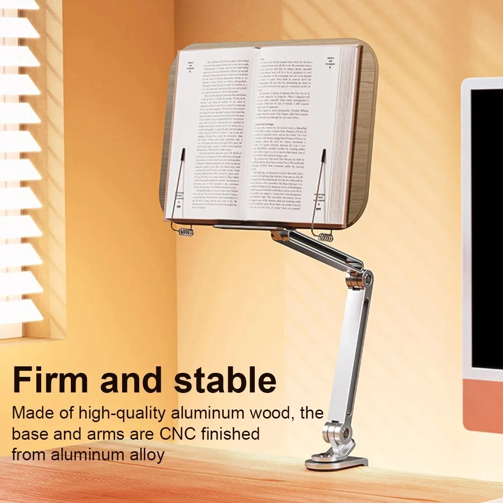 Book Stand for Reading Foldable Book Holder 360° Rotating Base Cookbook Stand with Elastic Page Clip for Recipe Tablets Laptops