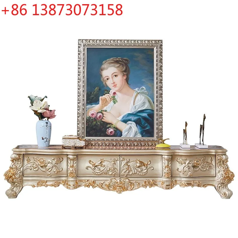 Living room marble carved surface 2.4 meters floor cabinet coffee table combination luxury furniture set