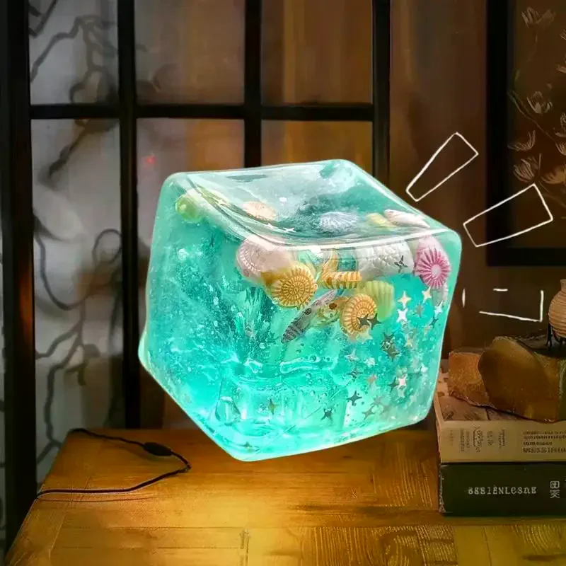 ของเล่นลูกบาศก์สัมผัสสีน้ำทะเลโดย Taba, 1 ชิ้น ลูกบอลบีบคลายเครียดแบบช้า, ของขวัญเพื่อการผ่อนคลายสำหรับเด็กและผู้ใหญ่