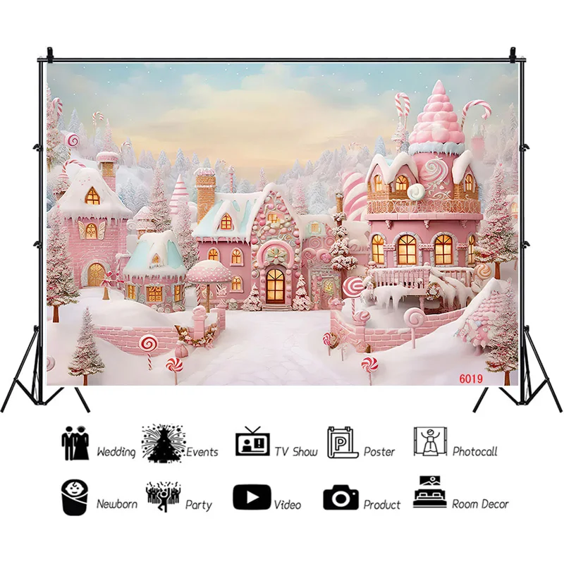 

ZHISUXI Christmas Day Fireplace Photography Backdrops Gift Box Candy Chimneys Snowflake Window Studio Background WW-35