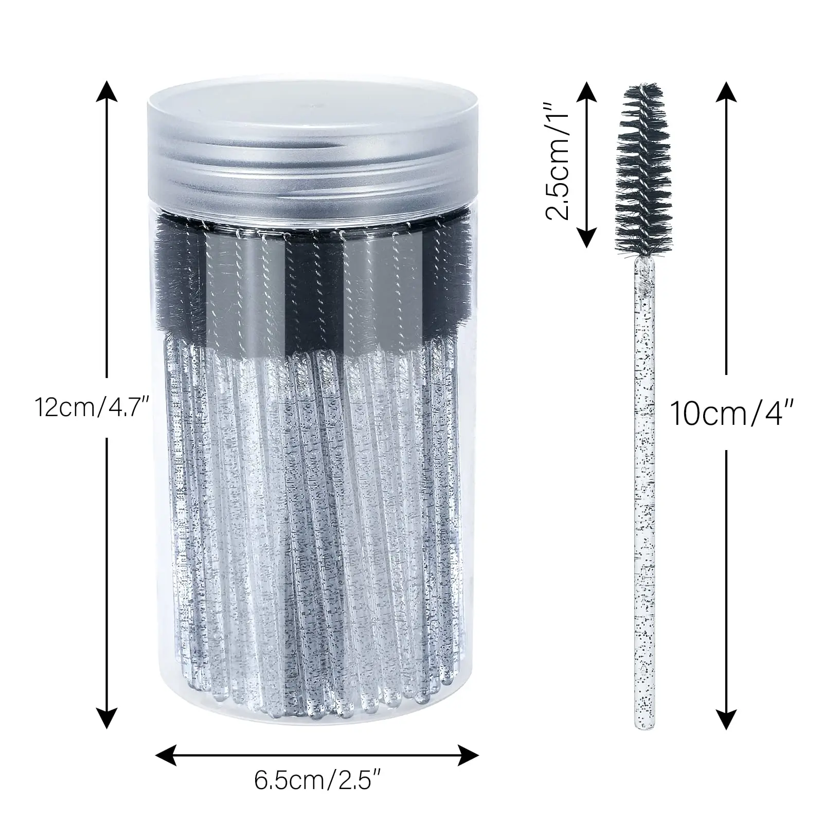 Brosse à cils 100 pièces, baguettes de Mascara réglables pour femmes, bobine de cils en cristal, brosse à sourcils avec récipient pour le maquillage