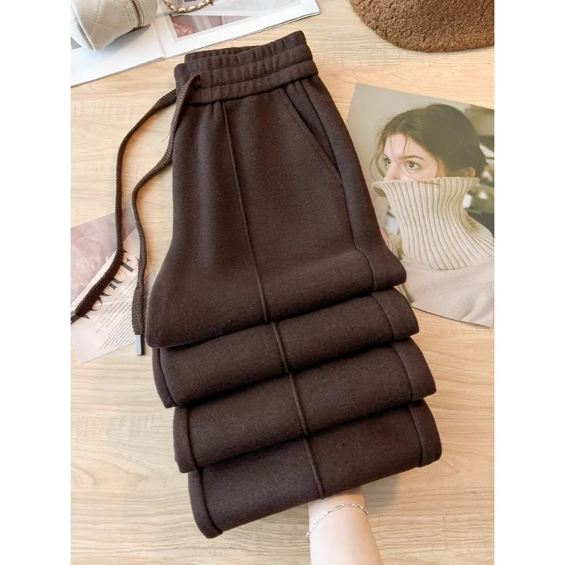 

Коричневые женские брюки и зимние утягивающие ленивые брюки, длинные брюки для миниатюрных фигурок, элегантные драпированные прямые брюки-Le