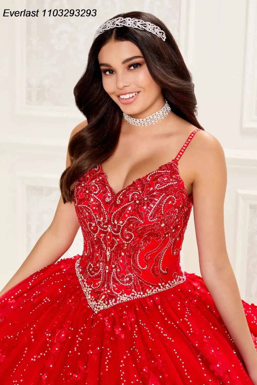 EVLAST Personalizzato Glitter Rosso Abito Quinceanera Abito di Sfera Applique di Pizzo In Rilievo Messico Dolce 16 Vestido De 15 Anos TQD336