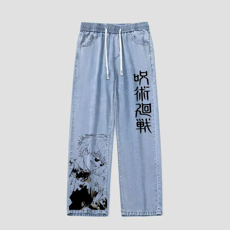 

Оригинальная дышащая футболка с аниме-принтом ручной работы, повседневные свободные джинсы для подростков и молодежи, весенне-осенняя одежда