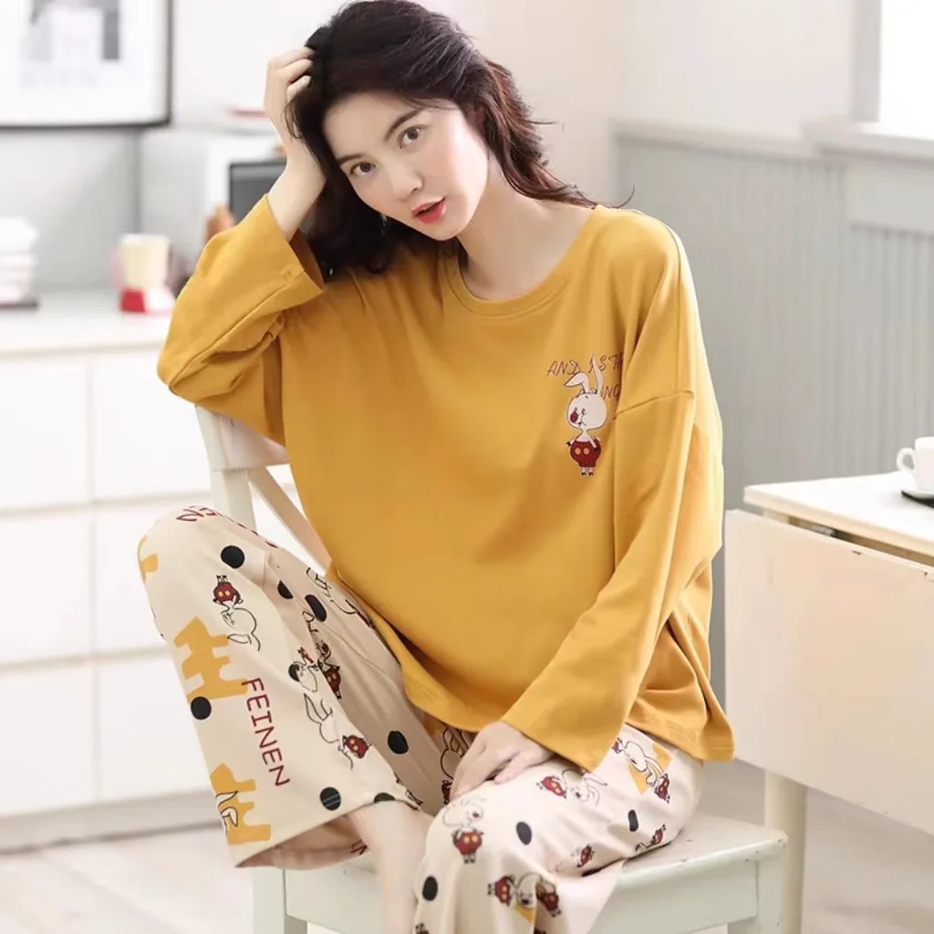 Women\'s Plus Size Pajamas Spring and Autumn Korean New Comfortable Breathable Casual Home Fashionable Cute Cartoon Animal girl