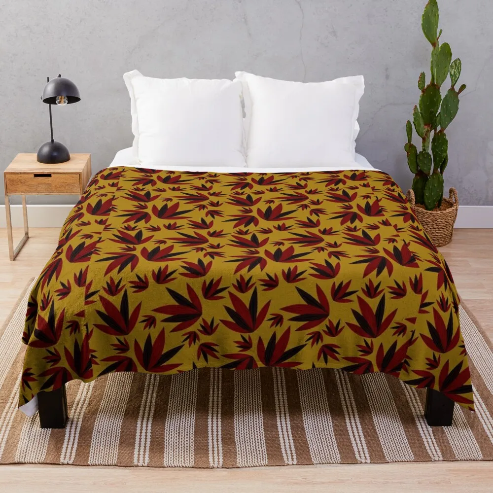 Dark yellow red leaf pattern Throw Blanket Hairy Blankets Flannel Fabric Blankets Sofas Of Decoration