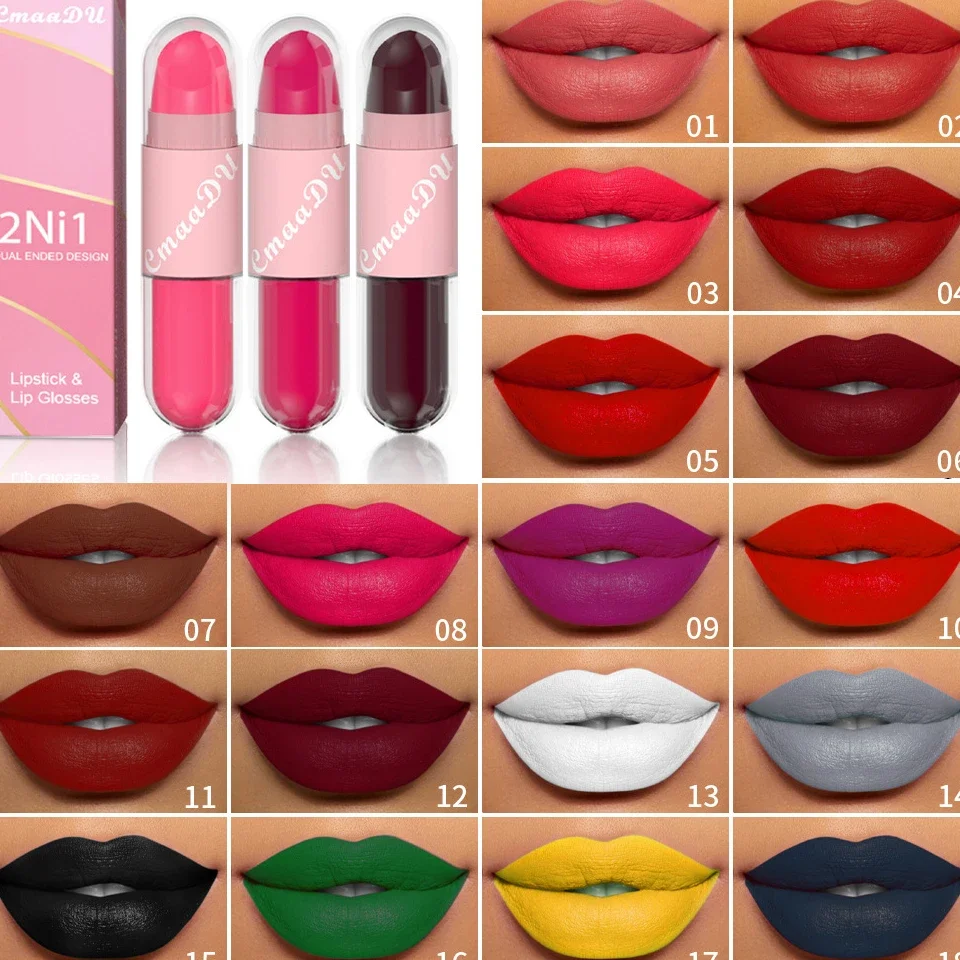 Heallor 18 Colors Lipgloss Lipstick Beauty Lip Gloss LippenstiftTinted Balm 24 Hours Waterproof Makeup