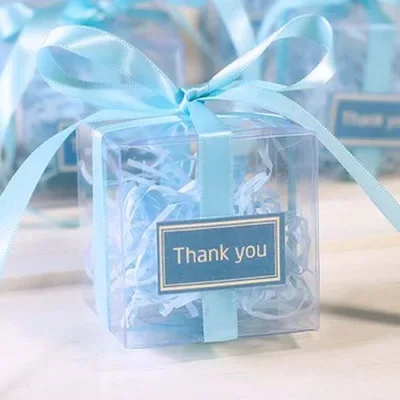 100 Pieces/lot Clear square PVC Birthday Gift Box Wedding Favor Holder Transparent Chocolate Candy Boxes 5x5x5cm