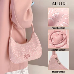 AILUXI Moon Bag for Women Summer 2024 New Pink Underarm Shoulder Bag PU Leather Original French Handheld Crescent Bag Fashion