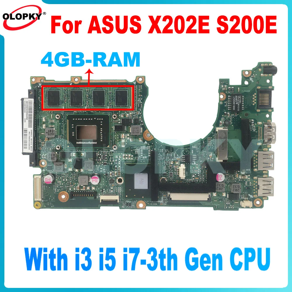 X202E Mainboard for ASUS X202E X201E S200E X201EP Laptop Mainboard with i3 i5 i7 CPU 4GB-RAM DDR3 Fully tested