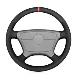 Alcantera Steering Wheel Cover Real Leather Red Thread and Red Stripe Car Accessoires for Mercedes-Benz W202 C140 W210 W124 W140