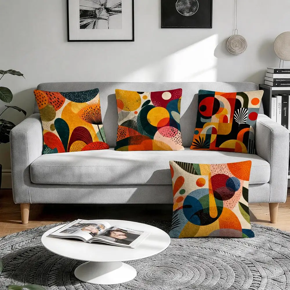 Abstract Collage Colorful Eclectic Cushion Cover 1/4Pcs Linen Throw Pillow Covers Double-Side Print Sofa Couch Living Room Decor