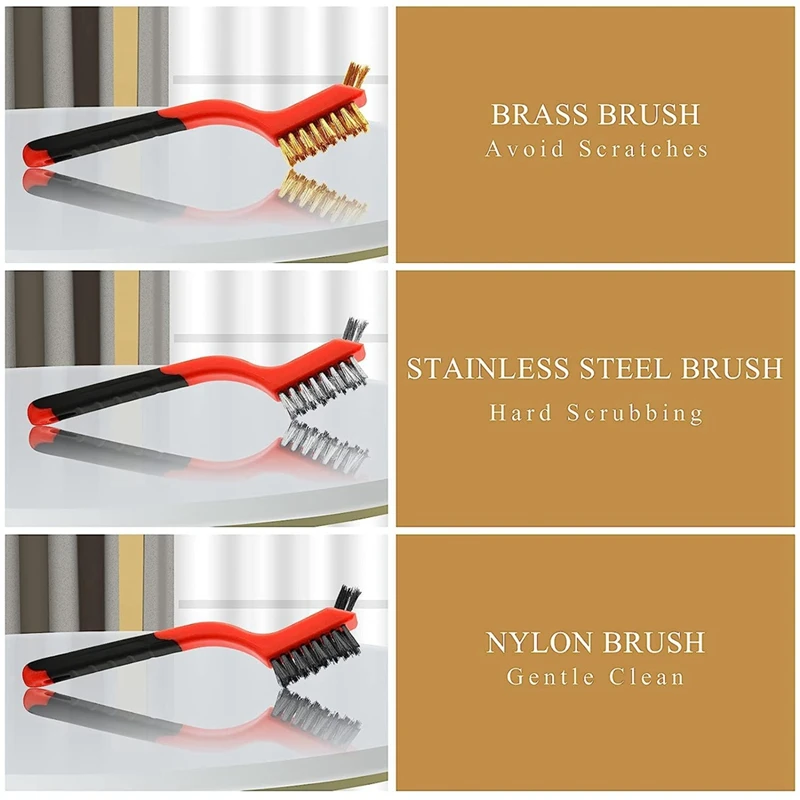 8Pcs Small Brass/Stainless/Nylon Steel Scratch Brushes Black & Red With Paint Scraper For Rust,Dirt