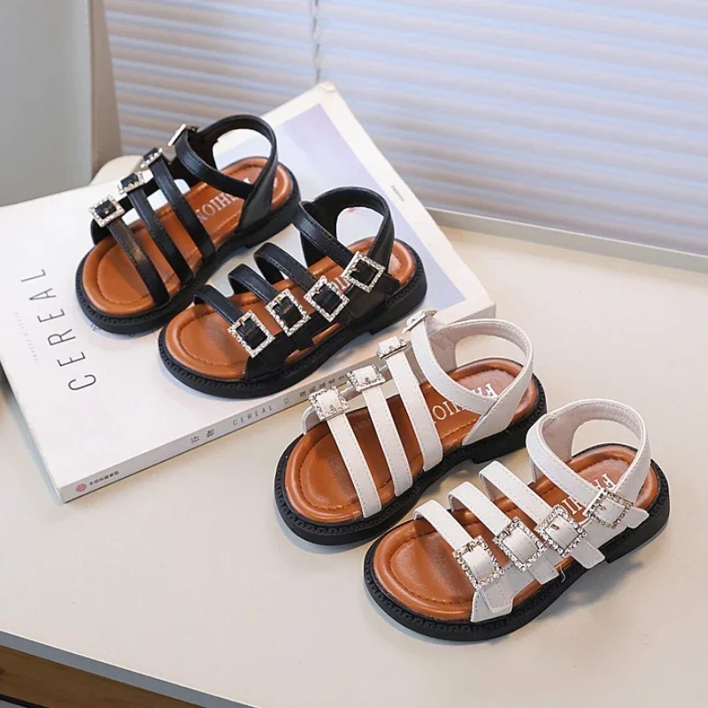 

Children's Sandals Summer Classic Rhinestone Buckle Girl Hollow-out Beach Sandals Fashion Simple Open-toe Kids Causal Flat Shoes
