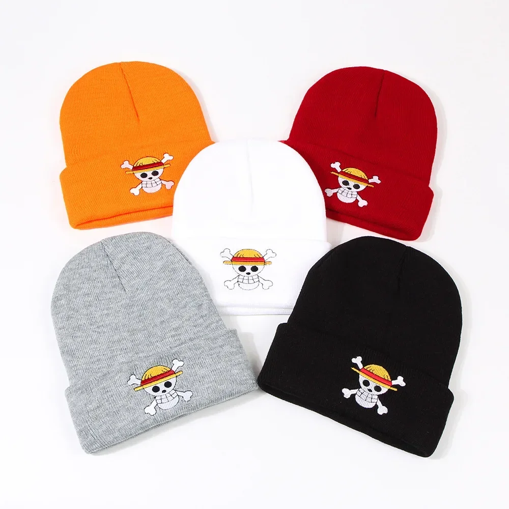 Anime One Piece Knit Hat Embroidered Benie Cap Cute Unisex Warm Stretchy Hats Christmas Gift for Adult Unisex Cap Gifts