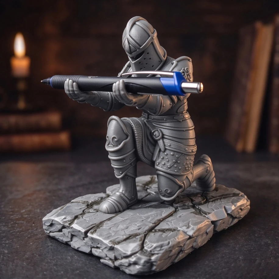 Medieval Knight Pen Holder 3D Printed Warrior Figurine Pen Stand Desktop Decor Stationery Organizer Creative Office Gift