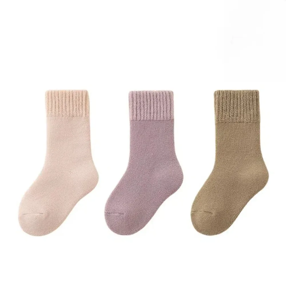 

3 pairs Children's Wool Socks Plush Warm Against Cold Thermal Terry Socks Super Thicker Solid Color Anklets Socks for Toddlers