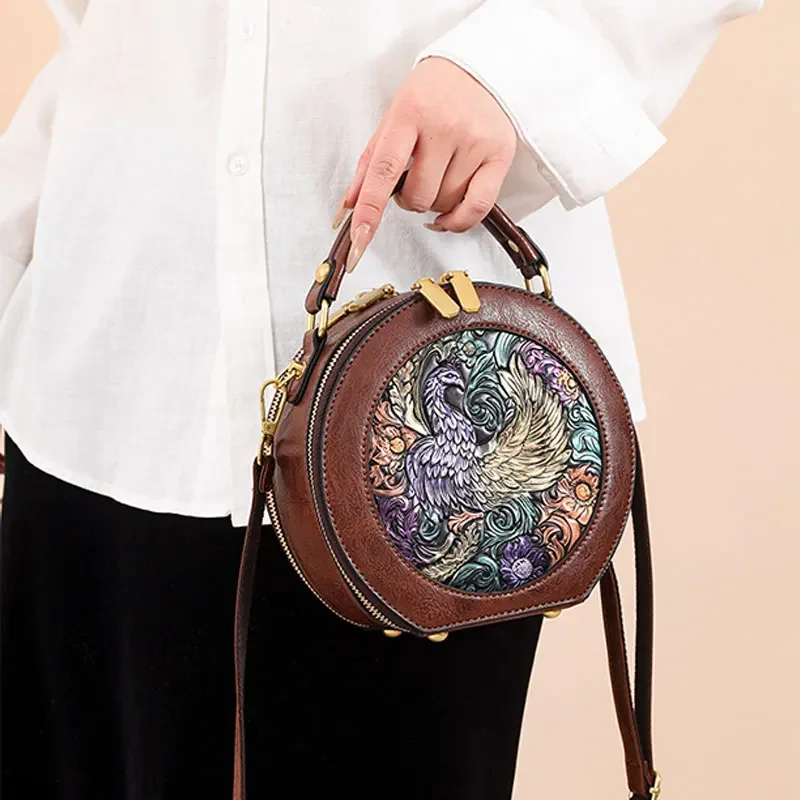

Vintage Handbag Women Shoulder Bag Luxurious Designer Round Bag High-Quality Gift Embossed Printed Crossbody Purse for New Women