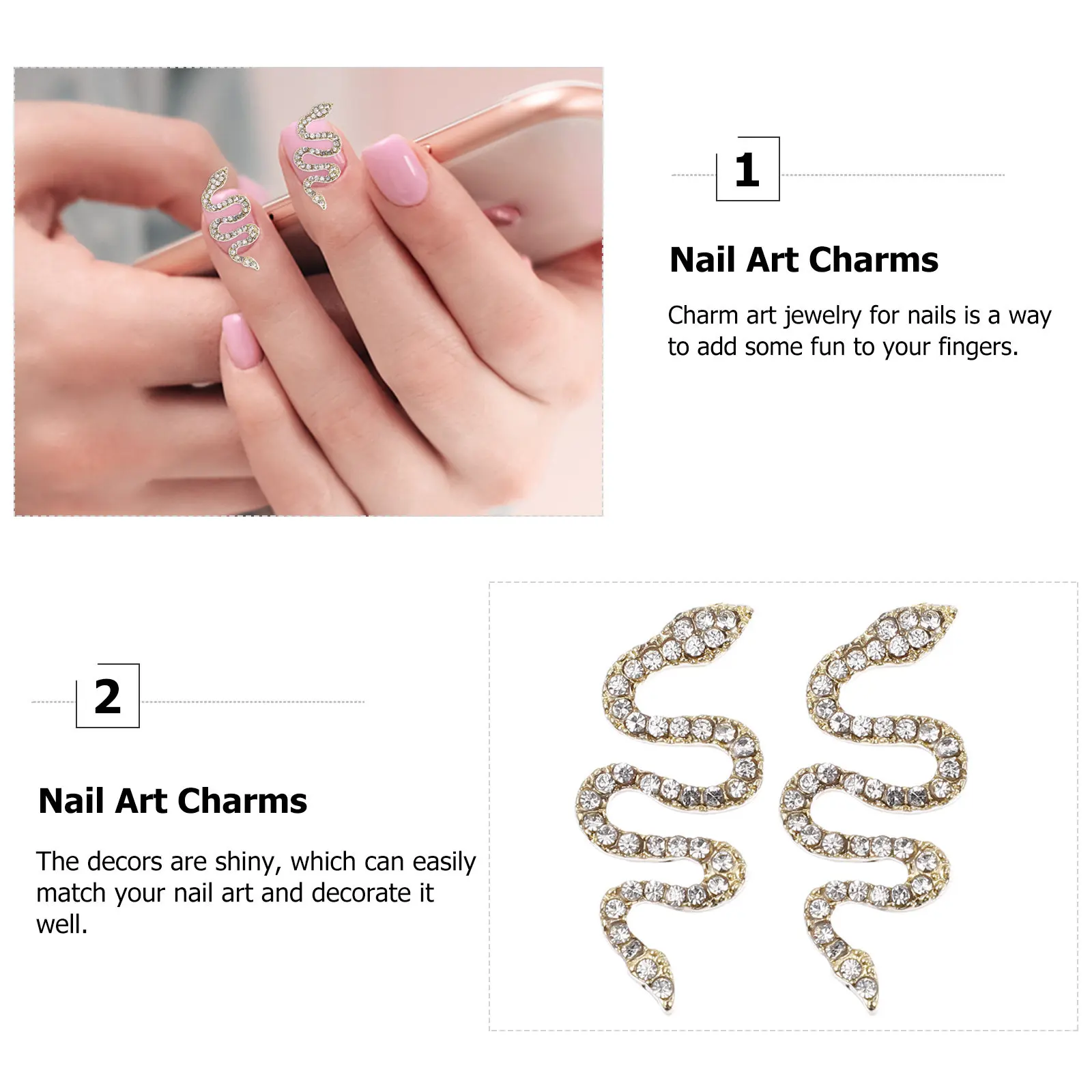 

Набор из 6 штук: Декоративные шармы для ногтей в виде змеи из сплава со стразами, для DIY маникюра и педикюра, аксессуары для красоты ногтей