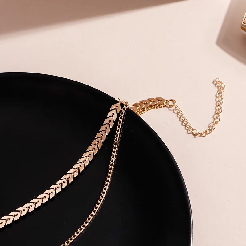 Aihua Gothic Doppelschichten Halsband Halskette für Frauen Flache Kette Halsband Auf Hals Schmuck Collares Fishbone Flugzeug Halskette – Detail 4