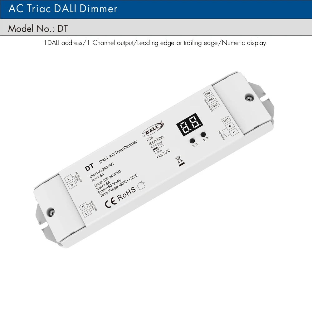 Triac DALI Dimmer 220V 110V 230V AC 1 Channel 1.5A 360W Numeric Display for LED Lamp Halogen Lights DT DALI AC Triac LED Dimmer