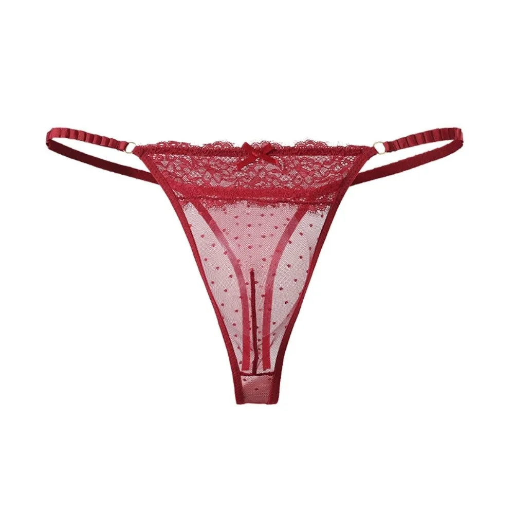 Transparent Low Waist Men Lace Hollow Thongs Thin Mesh Lace Bow Men's Sheer Lace Panties T-back Underwear Male Briefs Men