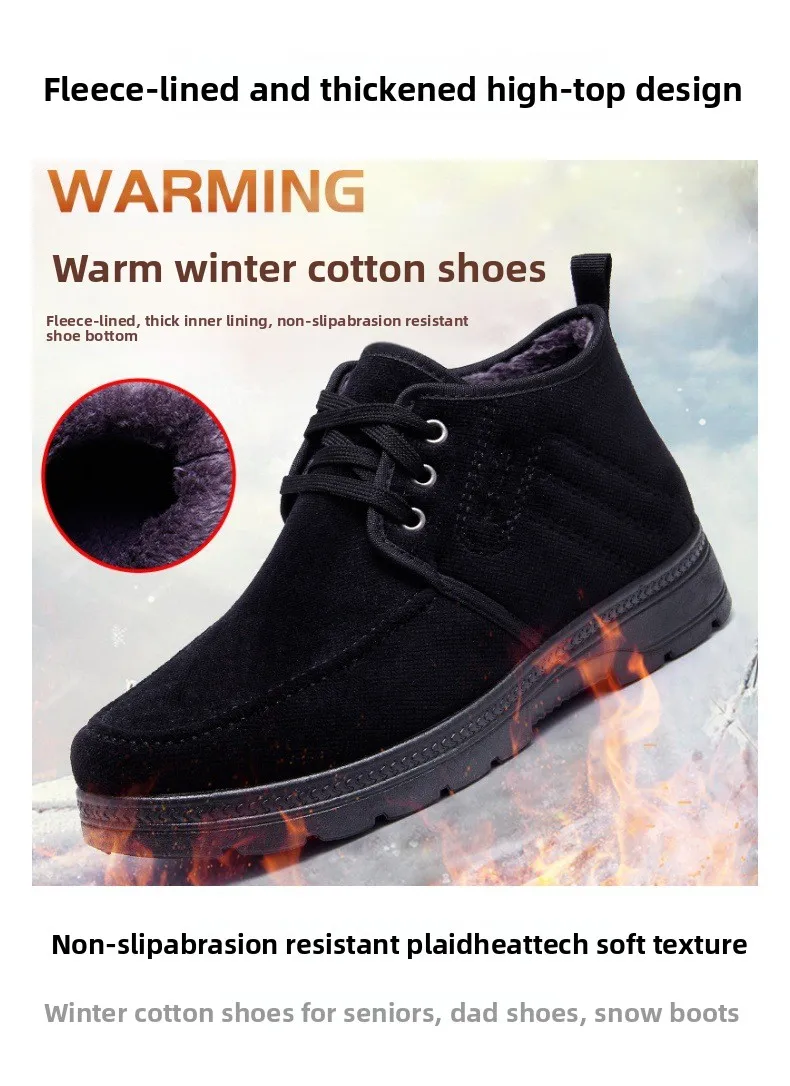 Herren Winterstiefel, Schnürstiefel mit Fleece-Futter, knöchelhohe Stiefeletten, rutschfeste, dicke Sohle, warm, für ältere Herren, lässige Baumwollschuhe. – Detail 2