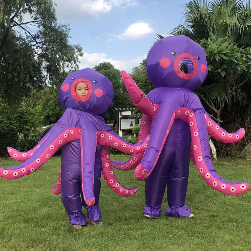 Parent -Kids Purple Octopus Inflatable Costumes Halloween Cosplay Family Party Cosplay Costume Walking Mascot Role Play Disfraz