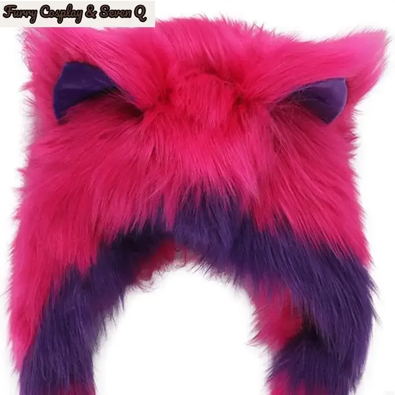 Gothic Plush Ear Hat with Long Hanging Side Panels Pointed Ear Earflap Headwear for Festival Cosplay Winter Styling 4