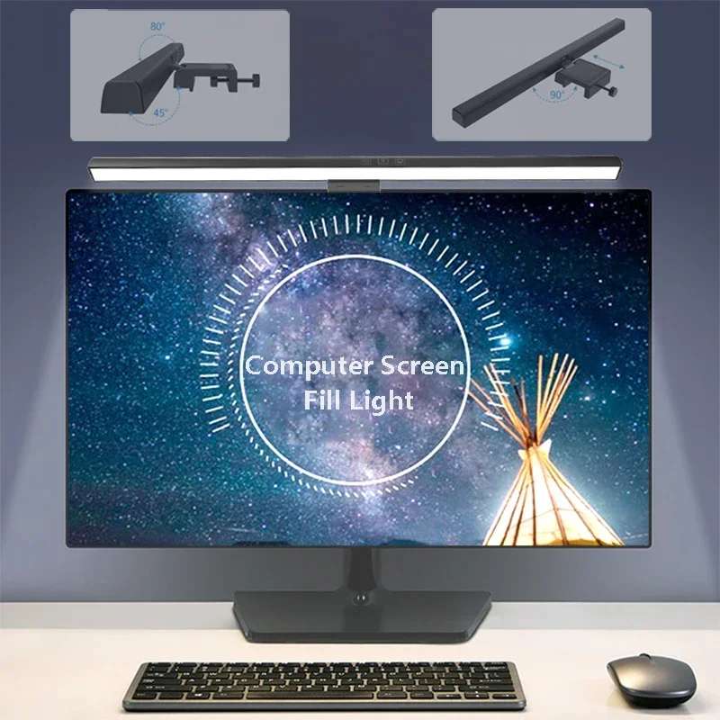 Modern LED Wall Lamp Minimalist Computer Eye 33/55CM Long Strip Lamp USB Interface Light Clip On Monitor Screen Hanging Fixture