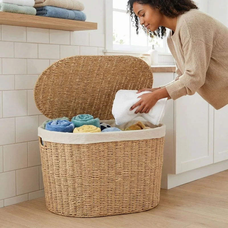 Walnut Tone Woven Storage Basket, Light Luxury High‑Simulation Rattan Storage Bin, Decorative Organizer Frame