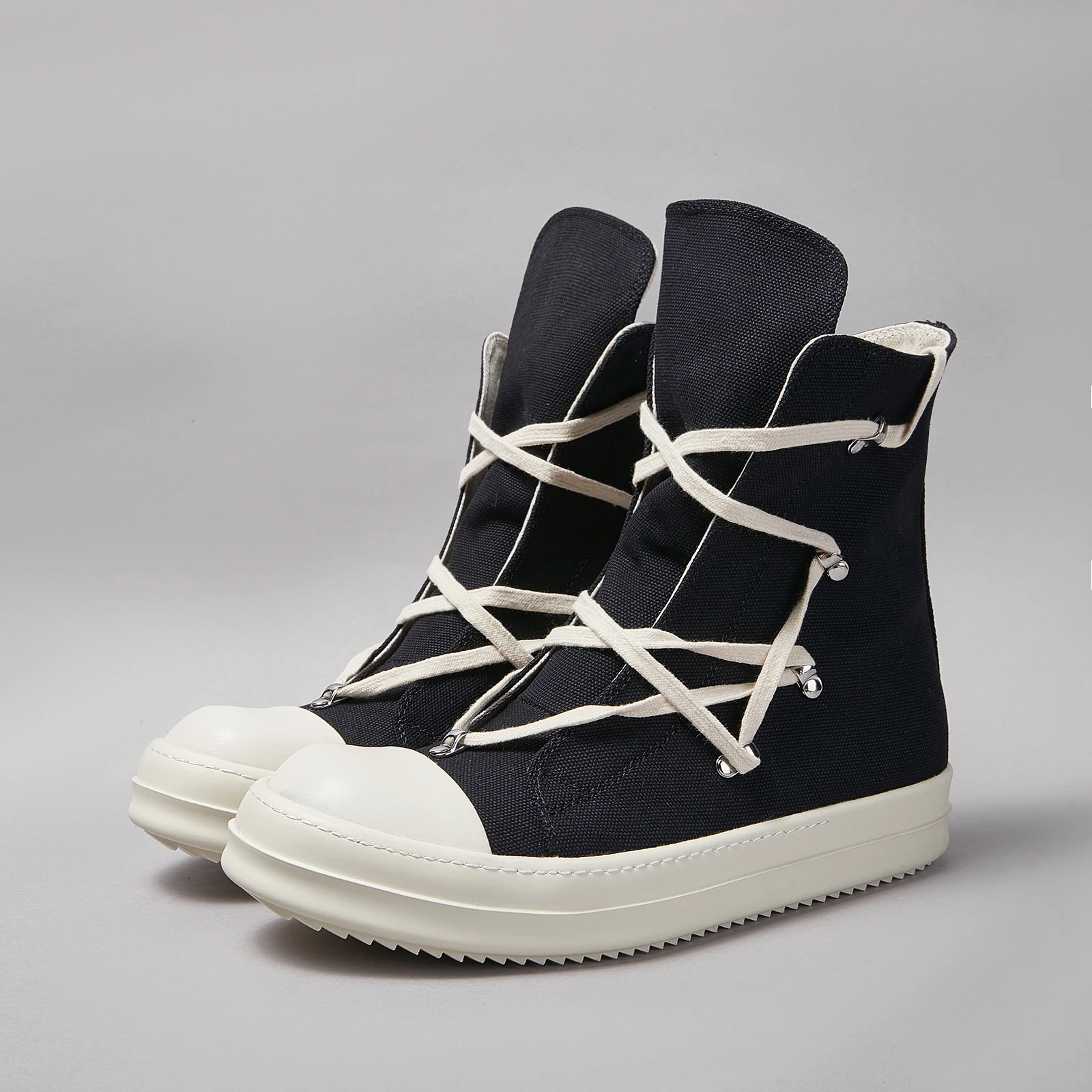 

Unisex Black Leather High Top Sneakers with Zip – Casual Lace-Up Streetwear Designer Shoes, Luxury Thick Sole Fashion Trainers