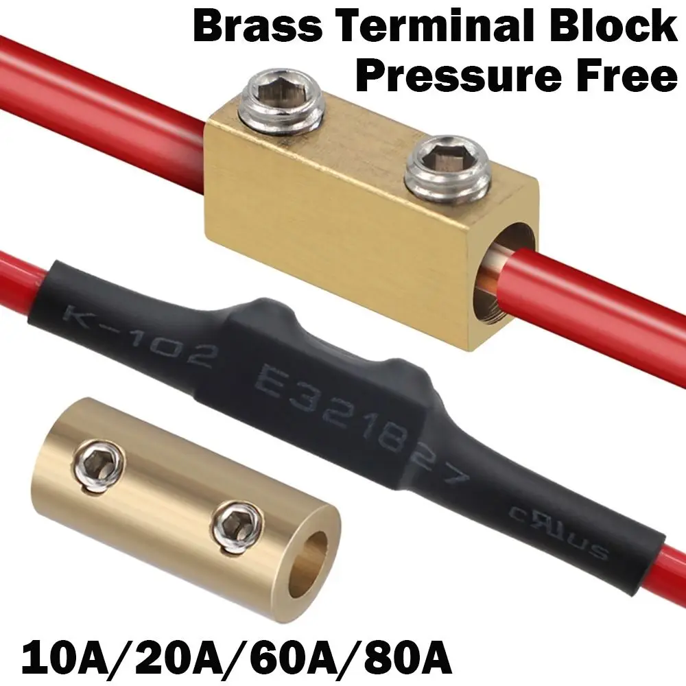 10/20Sets Brass Terminal Block with Heat Shrink Tubing 10/20/60/80A 1 In 1 Out High Power Splitter Quick Wire Connector