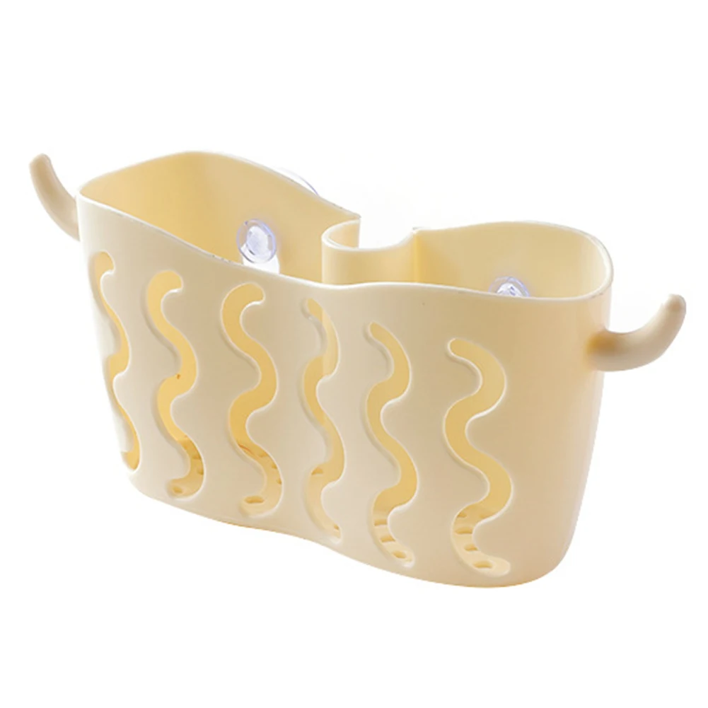 Kitchen Draining Basket Suction Cup PP Material Sink Basket Rack Draining Basket Kitchen Sink Basket Kitchen Storage White Beige