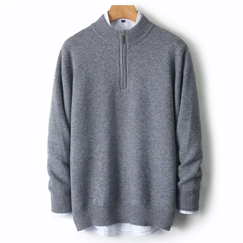 Pop Nuovo 100% Cashmere Lana Caldo Maglione Autunno Inverno Mezzo Cerniera da uomo Collo a mezza altezza Pullover Allentato Gioventù Affari Casual Per