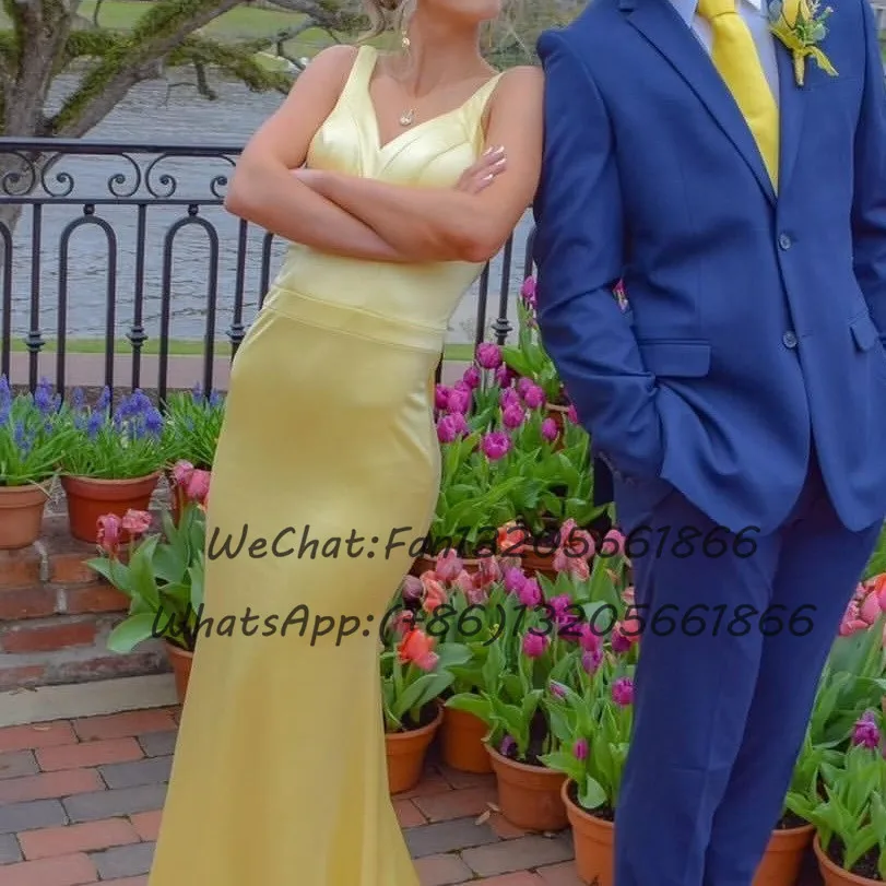 Light Yellow Long Mermaid Bridesmaid Dresses Elegant Criss-cross Backless V-neck Wedding Guest Dress Women Prom Party Gown