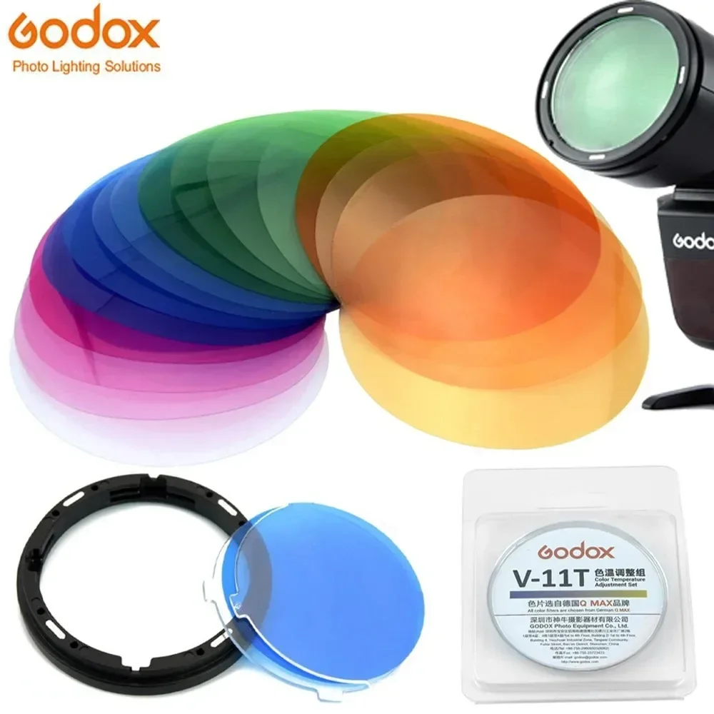 Godox AK-R16 Magnetic Mount Diffuser Plate with V-11C / V-11T Color Effect Gel Set for Godox V1 Series Flash Light Speedlite