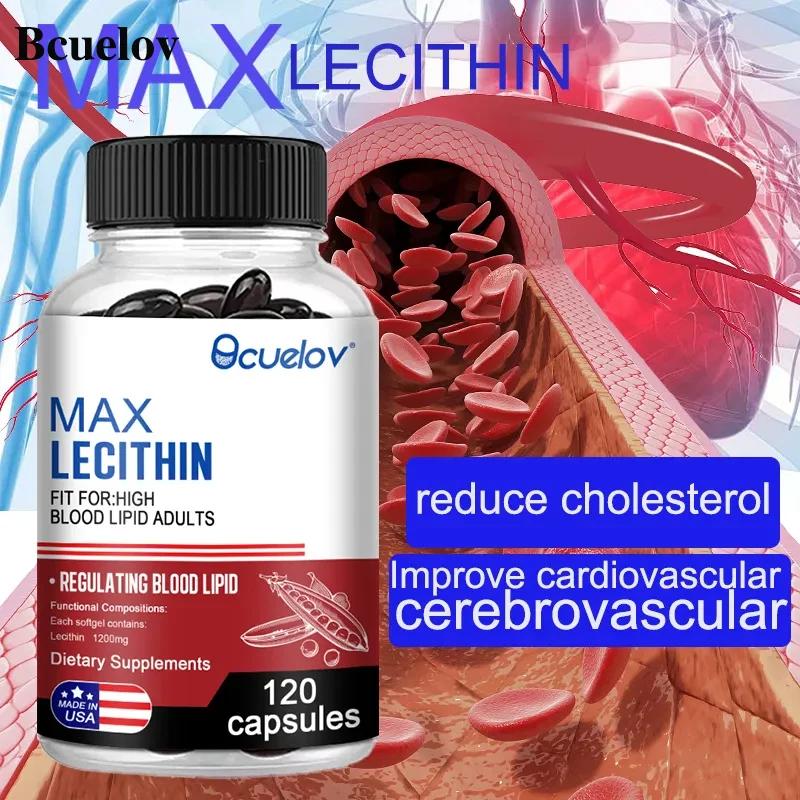 Bcuelov - Max Lecithin 1200 Mg, Pure Capsule, Regulates Blood Lipids, Cardiovascular, and Improves Immune Support