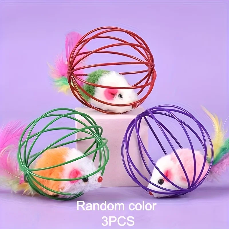 3 random cat cage mouse toys, mouse and yarn toys, cat cage toys, mini balls, self-entertainment toys for cats