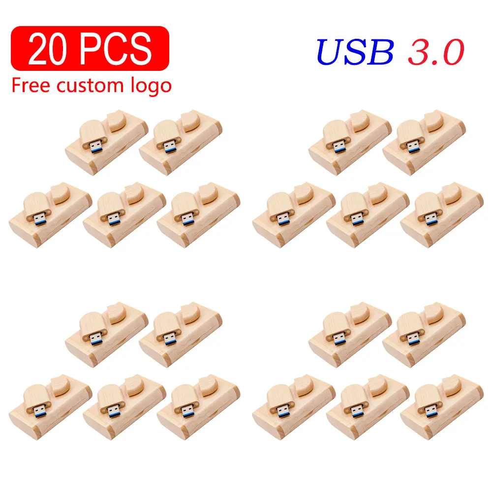 20PCS LOT USB3.0 Flash Drive 128GB Free Custom Logo Memory Stick 64GB Walnut Wood High Speed Pen Drive 32GB Creative Gift U Disk